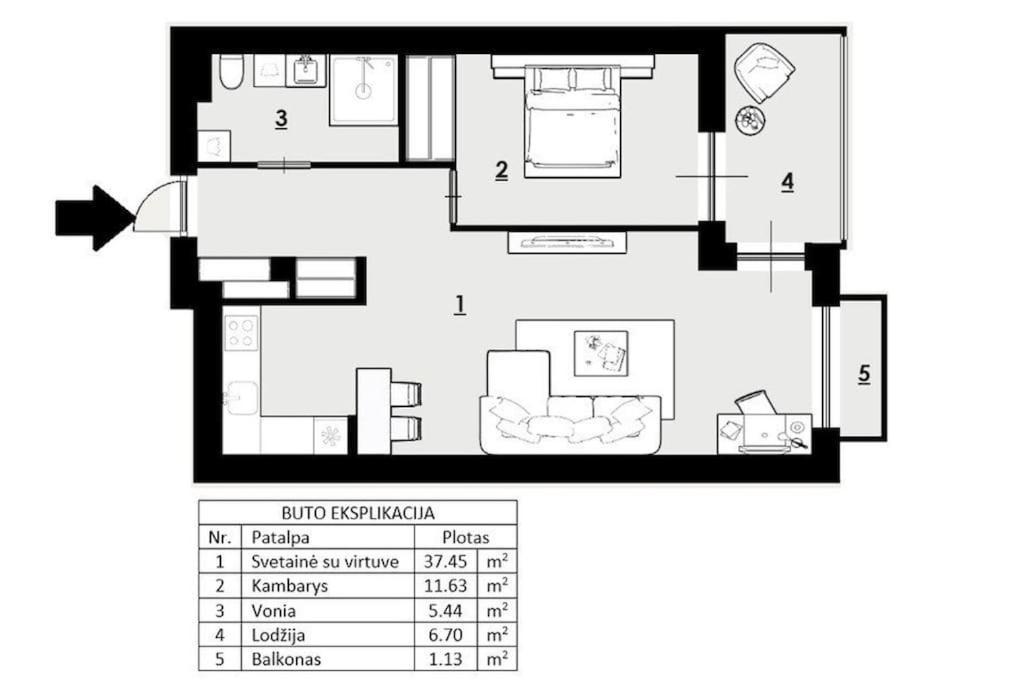 Cozy 55m2 Zverynas Retreat with Lodge 1